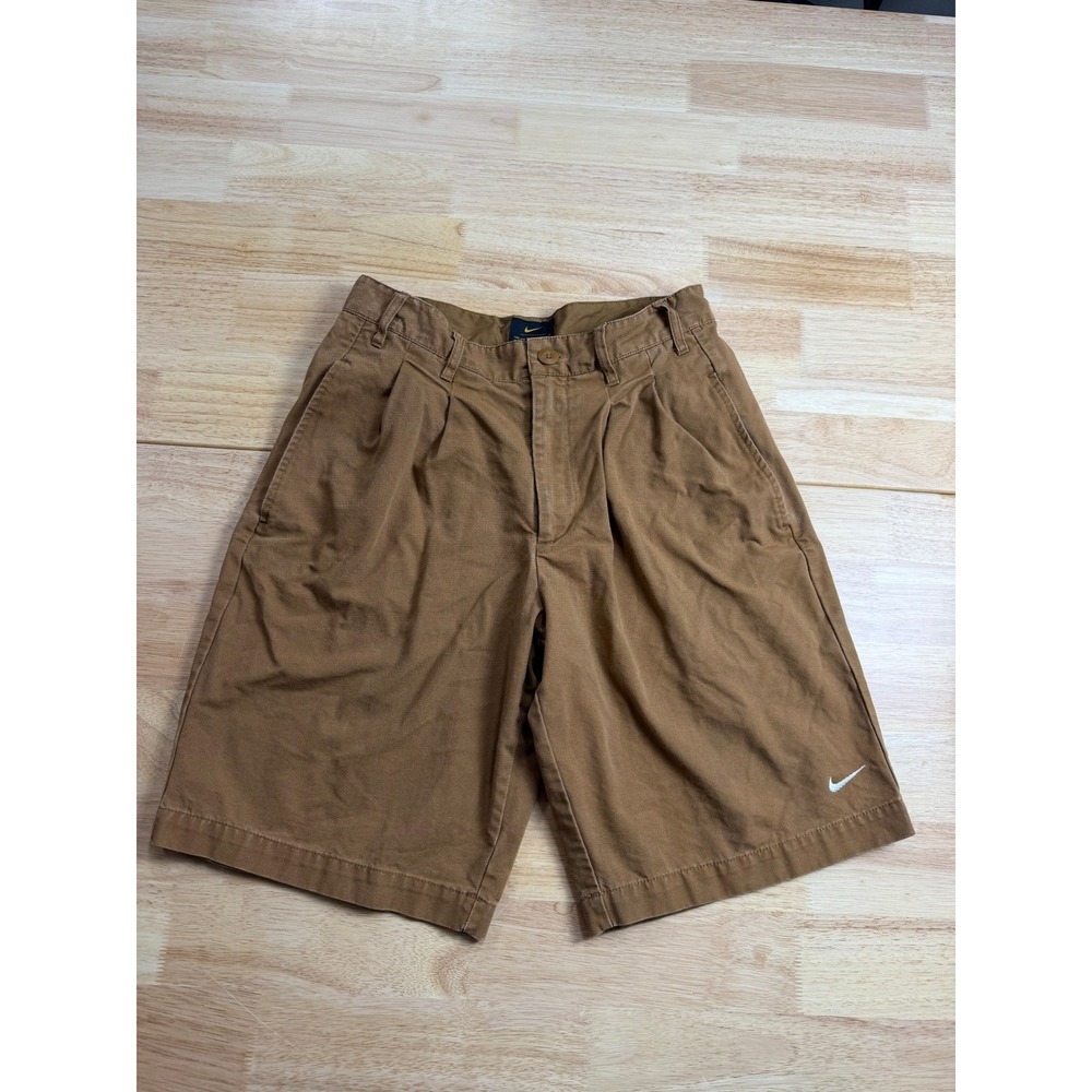 Nike Pleated Chino Shorts Brown Swoosh Logo Casual Cotton Mens Size 30 M